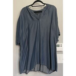 Vision 155 Top Lyocell Denim Look Short Sleeve‎ Blouse Womens Size XL EUC